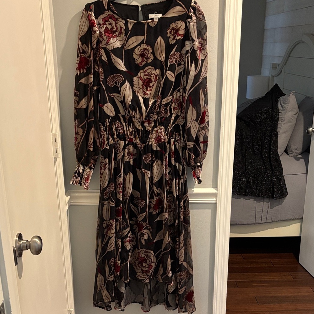 Cupio Black and Red Floral Long Sleeve Dress